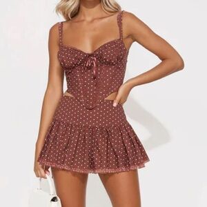 Corset skort Polka Dot Mini dress tie brown white XS